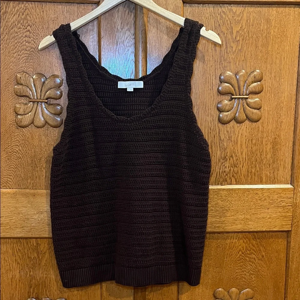 LOFT Brown Crochet Scoop Neck Sweater Tank (medium) - Picture 2 of 6